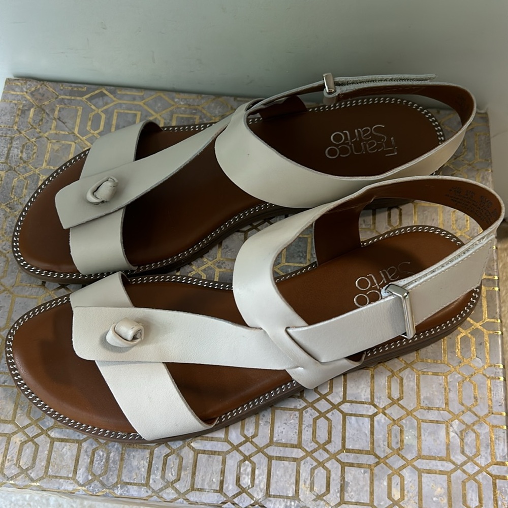 Franco Sarto Glenni Leather Adjustable Strap Slingback Flat Sandals Women sz 8.5 - Picture 2 of 7